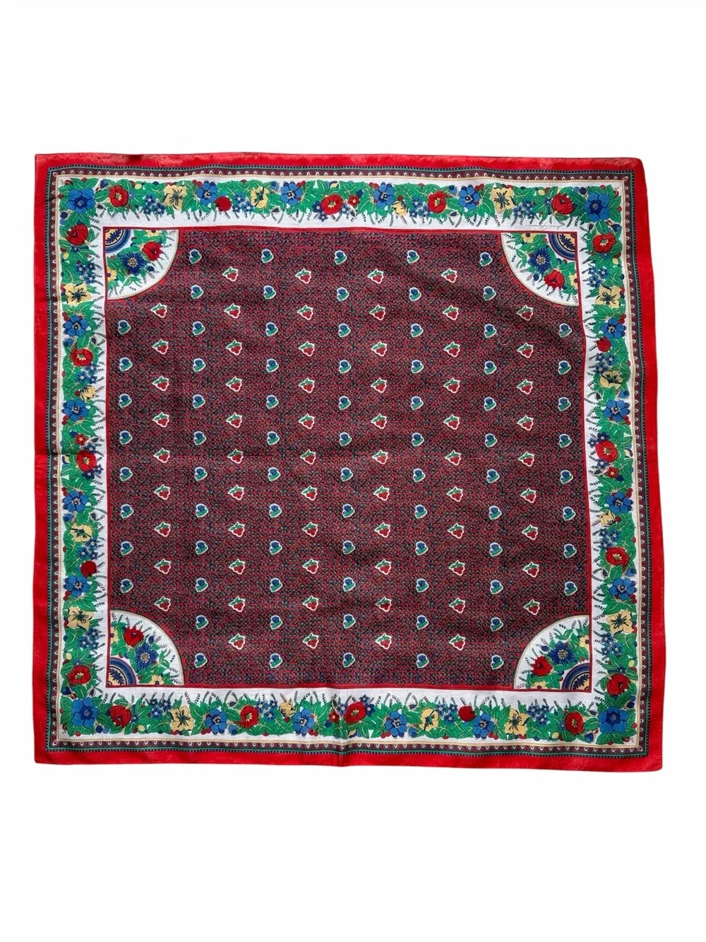 Vintage 1988 Ginnie Johansen Scarf 100% Cotton Made Japan Floral Red Square 33”